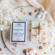 Load image into Gallery viewer, MARSHMALLOW &amp; WHITE PEACH | Preserved White Hydrangea &amp; Apricot Rose Infused Wax Melts
