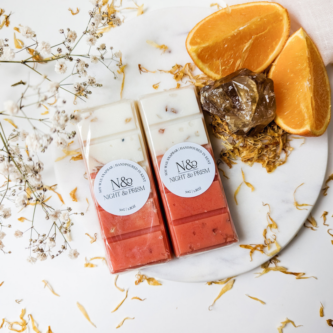 BLOOD ORANGE & OAKWOOD | Preserved Calendula & Citrine Crystal Infused Wax Melts