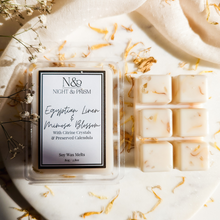 Load image into Gallery viewer, EGYPTIAN LINEN &amp; MIMOSA BLOSSOM | Preserved Calendula &amp; Citrine Crystal Infused Wax Melts
